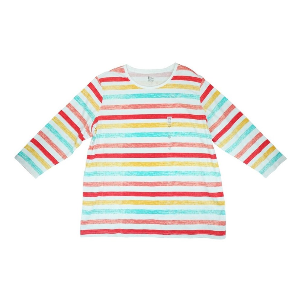 NEW Kim Rogers Shirt Women's 1X Multicolor Striped 3/4 Sleeve Perfectly Soft